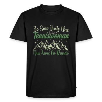 Tenniswoman aventurier passionnée de Randonnée - T-shirt Premium bio Homme - noir - Devant - Nico (187cm)