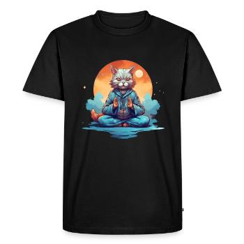 Yoga Cat : Détente et sérénité grâce à Medi - T-shirt Premium bio Homme - noir - Devant - Nico (187cm)