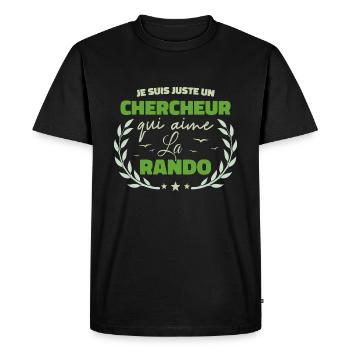Fier d’être Chercheur et Passionné de la Randonnée - T-shirt Premium bio Homme - noir - Devant - Nico (187cm)