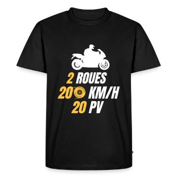 2 roues, 200 km/h, 20 PV humour motard - T-shirt Premium bio Homme - noir - Devant - Nico (187cm)