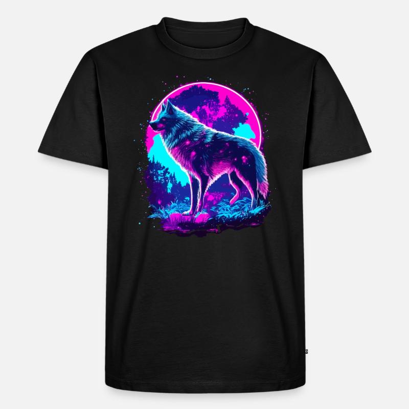 Wolfs Kunst Psychedelic Neon Synthwave - Männer Premium Bio T-Shirt - Schwarz