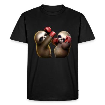 Mignon bébé paresseux dans un match de boxe - T-shirt Premium bio Homme - noir - Devant - Nico (187cm)