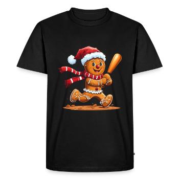 Drôle de bonhomme en pain d’épice Design de Noël - Baseball - T-shirt Premium bio Homme - noir - Devant - Nico (187cm)
