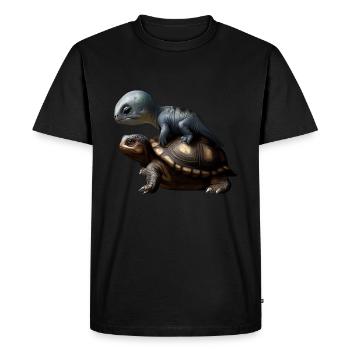 Dinosaur on turtle - Men's Premium Organic T-Shirt - black - Front - Nico (187cm)