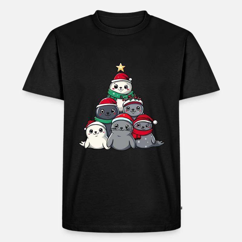 Robbe Weihnachten Christbaum - Männer Premium Bio T-Shirt - Schwarz