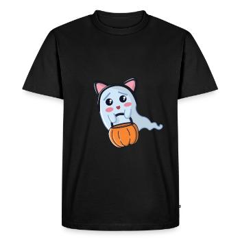 Halloween ghost dressed up as a cat - Men's Premium Organic T-Shirt - black - Front - Nico (187cm)