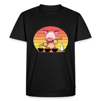 Le porc essaie les sushis avec des baguettes - T-shirt Premium bio Homme - noir - Devant - Nico (187cm)