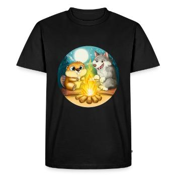 Castor et loup - Amis au feu de camp - T-shirt Premium bio Homme - noir - Devant - Nico (187cm)