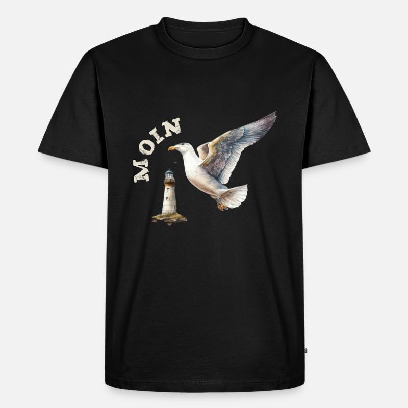 Moin Möwe maritim mit Leuchtturm - Männer Premium Bio T-Shirt - Schwarz