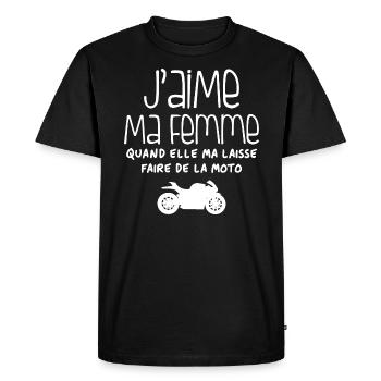 J'aime quand ma femme me laisse faire de la moto - T-shirt Premium bio Homme - noir - Devant - Nico (187cm)