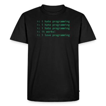 Programmeur déteste cadeau geek geek geek drôle - T-shirt Premium bio Homme - noir - Devant - Nico (187cm)