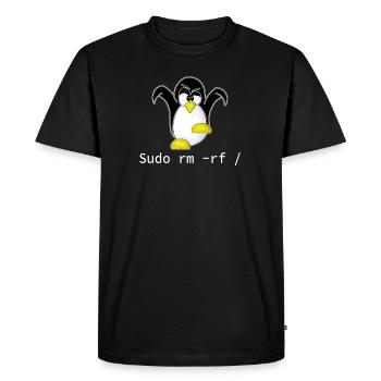 Tux Linux Penguin Sudo Rm Rf | Computer Geek Hack - Men's Premium Organic T-Shirt - black - Front - Nico (187cm)