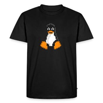 Linux Penguin Pixel Art Sys Admins Computer Hacker - Men's Premium Organic T-Shirt - black - Front - Nico (187cm)