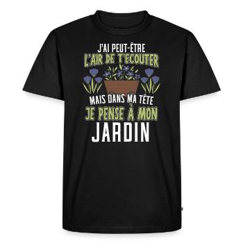 Dans Ma Tête Je Pense À Mon Jardin - T-shirt Premium bio Homme - noir - Devant - Nico (187cm)