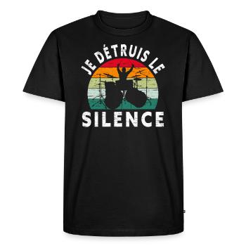 Je Détruis Le Silence Batterie Batteur - T-shirt Premium bio Homme - noir - Devant - Nico (187cm)