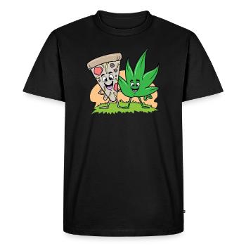 Pizza et Weed Cannabis Marijuana - T-shirt Premium bio Homme - noir - Devant - Nico (187cm)