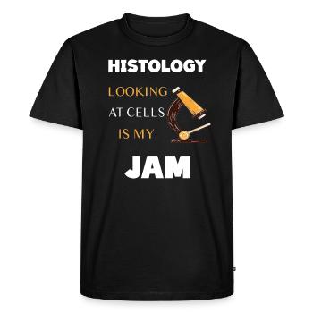 L’HISTOLOGIE QUI REGARDE LES CELLULES EST MA CONFITURE - T-shirt Premium bio Homme - noir - Devant - Nico (187cm)