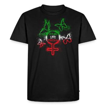 Femme Vie Liberté, Papillons,Iran,Graffiti - T-shirt Premium bio Homme - noir - Devant - Nico (187cm)