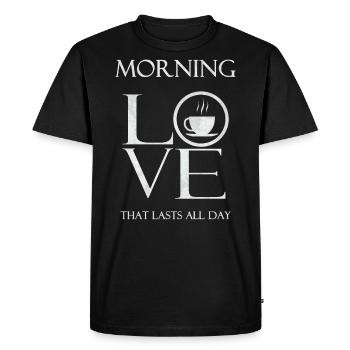 MORNING LOVE , thé, café, Blanc - T-shirt Premium bio Homme - noir - Devant - Nico (187cm)
