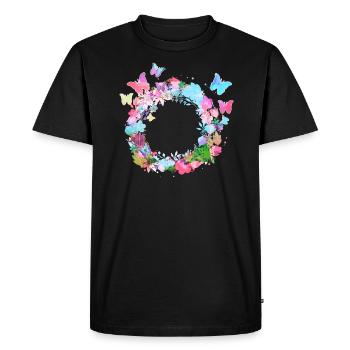 couronne de fleurs,vide, couronne,fleurs,papillons - T-shirt Premium bio Homme - noir - Devant - Nico (187cm)