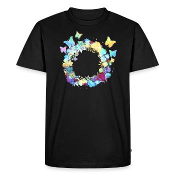 couronne de fleurs,vide, couronne,fleurs,papillons - T-shirt Premium bio Homme - noir - Devant - Nico (187cm)