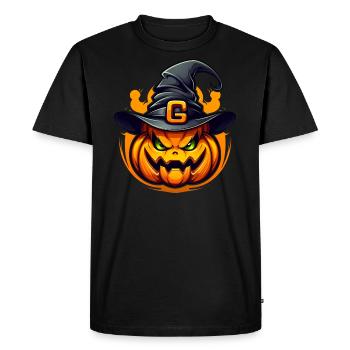 Evil Halloween pumpkin with witch hat - Men's Premium Organic T-Shirt - black - Front - Nico (187cm)