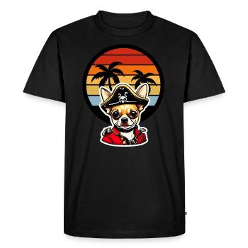 Chihuahua Pirate in Caribbean Sunset Palm Trees - Men's Premium Organic T-Shirt - black - Front - Nico (187cm)