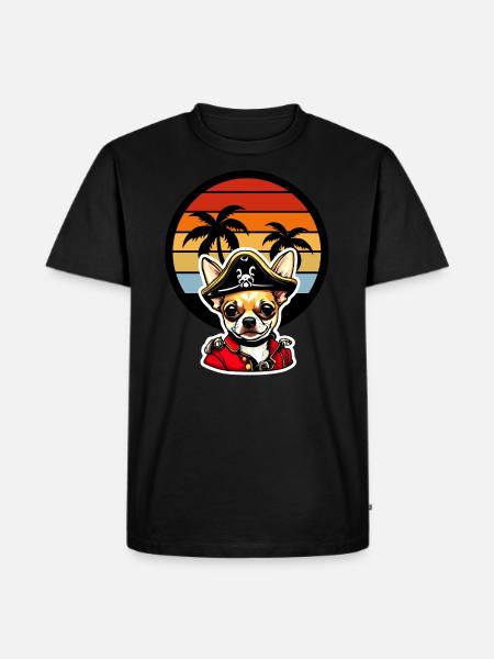 Chihuahua Pirate in Caribbean Sunset Palm Trees - Men's Premium Organic T-Shirt - black