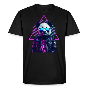 Retro Panda Veste en cuir des années 80 Neon Colors - T-shirt Premium bio Homme - noir - Devant - Nico (187cm)