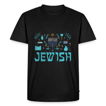 Juif Juif Noël Joyeux Hanoukka Motif - T-shirt Premium bio Homme - noir - Devant - Nico (187cm)