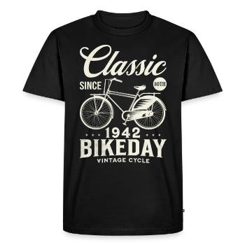 Cycliste 1942 Vélo 80 Ans Anniversaire - T-shirt Premium bio Homme - noir - Devant - Nico (187cm)