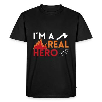 Je suis un vrai pompier héros - T-shirt Premium bio Homme - noir - Devant - Nico (187cm)