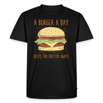 A Burger A Day Keeps The Doctor Away - Men's Premium Organic T-Shirt - black - Front - Nico (187cm)