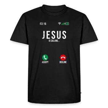 Jésus appelle - T-shirt Premium bio Homme - noir - Devant - Nico (187cm)
