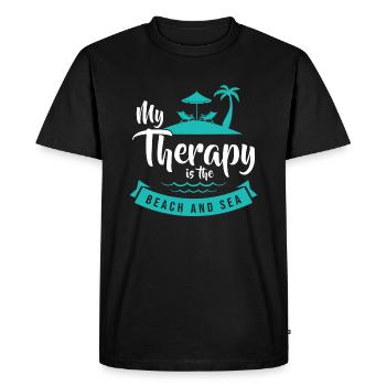 Beach sea vacation saying palm trees - Men's Premium Organic T-Shirt - black - Front - Nico (187cm)