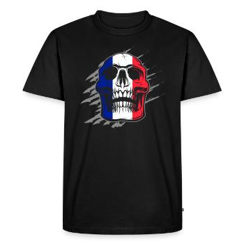 France Flag Skull - Men's Premium Organic T-Shirt - black - Front - Nico (187cm)