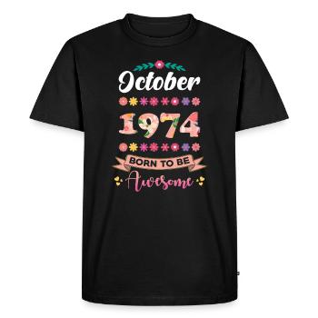 Anniversaire octobre 1974 Cadeau femme - T-shirt Premium bio Homme - noir - Devant - Nico (187cm)