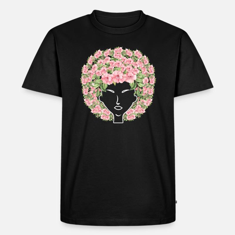 Blumen Afro - Männer Premium Bio T-Shirt - Schwarz