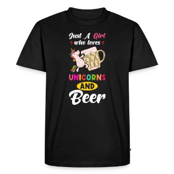 Dicton bière et licorne - T-shirt Premium bio Homme - noir - Devant - Nico (187cm)