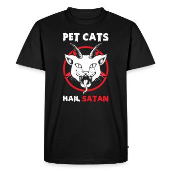 Les chats de compagnie saluent Satan - T-shirt Premium bio Homme - noir - Devant - Nico (187cm)