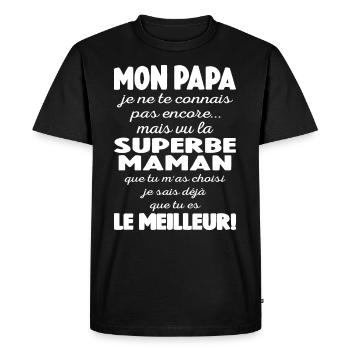 Annonce grossesse Cadeau Futur Papa Future Maman - T-shirt Premium bio Homme - noir - Devant - Nico (187cm)