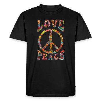 Signe de paix d’amour Hippie - T-shirt Premium bio Homme - noir - Devant - Nico (187cm)