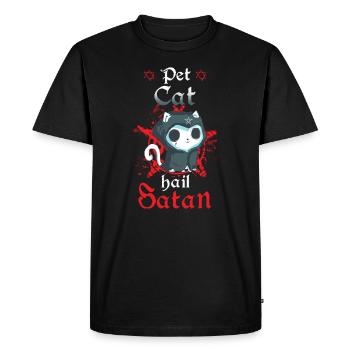 Pet Cat Hail Satan - Men's Premium Organic T-Shirt - black - Front - Nico (187cm)