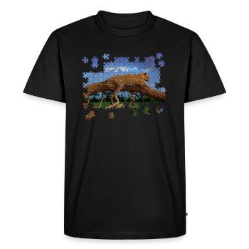 Puzzle Leopard Lion Lies on Tree Landscape - Men's Premium Organic T-Shirt - black - Front - Nico (187cm)