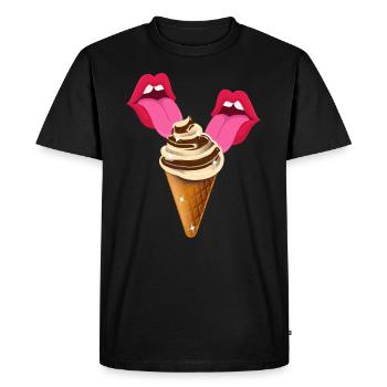 Langue léchant la glace - T-shirt Premium bio Homme - noir - Devant - Nico (187cm)