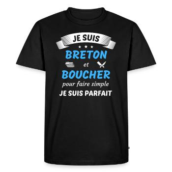 Je suis breton et boucher je suis parfait - T-shirt Premium bio Homme - noir - Devant - Nico (187cm)
