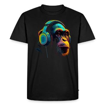 Monkey chimpanzee with headset headphones DJ - Men's Premium Organic T-Shirt - black - Front - Nico (187cm)