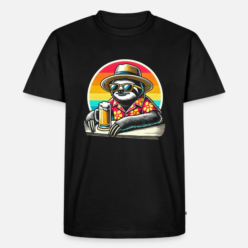 Faultier Bier trinken - Männer Premium Bio T-Shirt - Schwarz