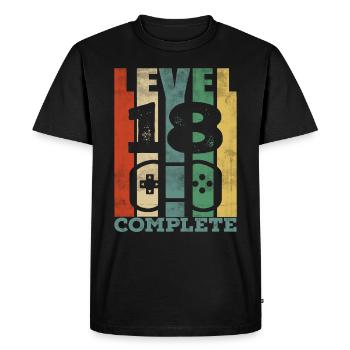 Cadeau de jeu vintage anniversaire 18 ans - T-shirt Premium bio Homme - noir - Devant - Nico (187cm)