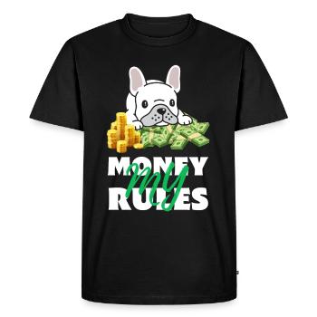 Bulldog My Money My Rules – Mein Geld Meine Regeln - T-shirt Premium bio Homme - noir - Devant - Nico (187cm)